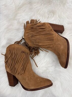 Sam Edelman Tan Suede Fringe Ankle Boots